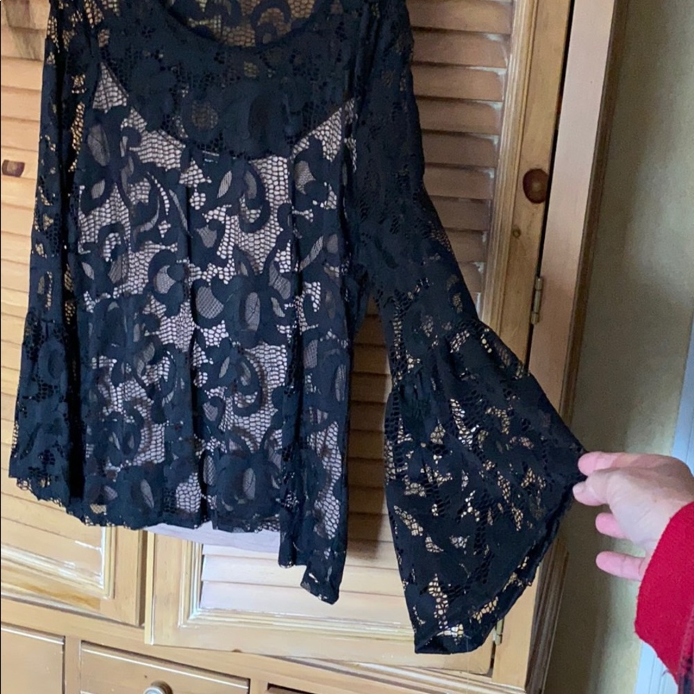 INC Black stretch lace top Tan sewn in liner XXL